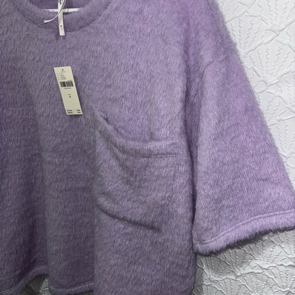 Anthropologie Women’s Lilac Fluffy Knit Short Sleeve Sweater Top Size M NWT - Picture 4 of 10
